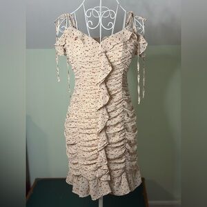 Storia Cream Floral Ruffle Midi Dress